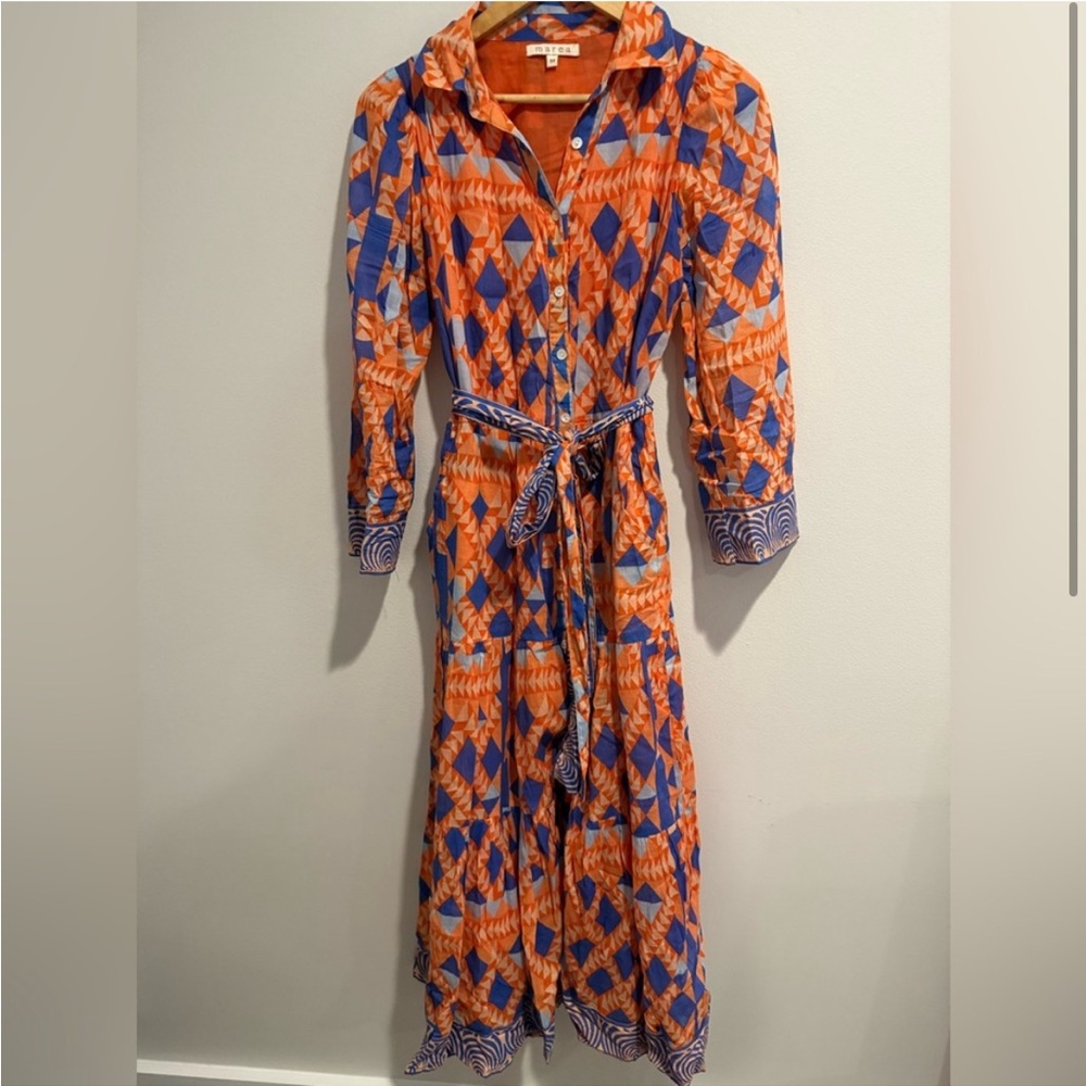 Marea Orange & Blue Printed Shirt Dress